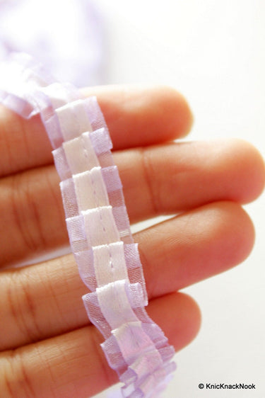 Pleated Purple Satin And Tissue Ribbon Trim Border 14mm wide